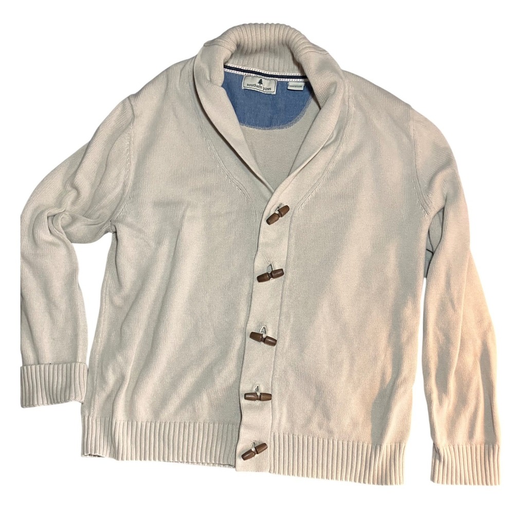 Cardigan Sweater Tan‎ Cotton Wooden Toggle M Fisherman Teacher Grandpa Preppy